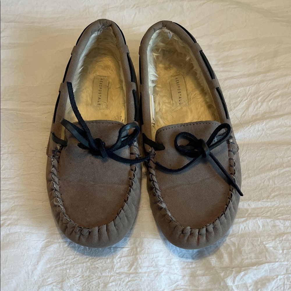 Brown Suede Moccasins with Black Laces